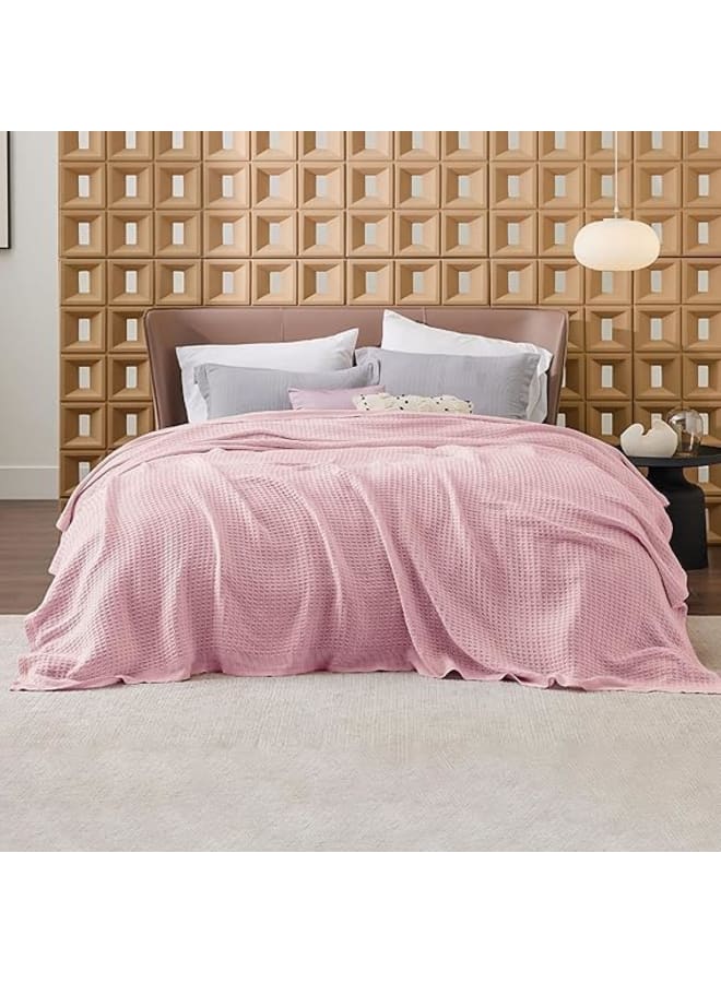 Moro Moro Moru Pure Cotton Bed Blanket Breathable Soft Waffle Weave Blanket for Spring Summer Pink - Image 2